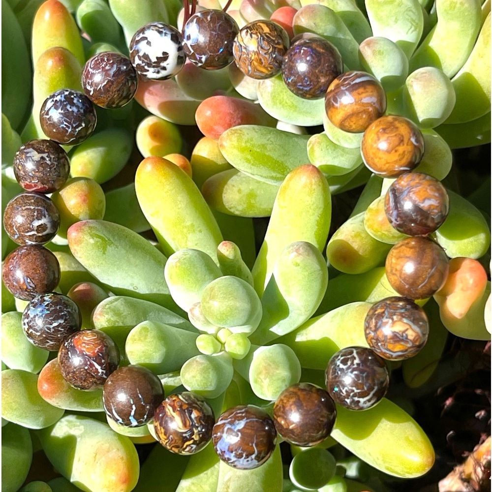 Natural Australian Boulder Opal Beaded Bracelet Gemstone Crystal Jewelry